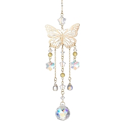 Золотой Латунное полое украшение в виде бабочки, Стеклянная круглая кисточка для дома и сада, подвесные украшения на открытом воздухе, золотые, 275 мм