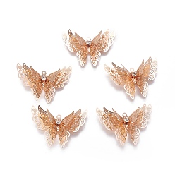 Light Gold Латунные подвески, со стразами, долговечный, бабочка, золотой свет, 27x35x7.5 мм, отверстие : 1.2 мм