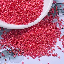 (RR475) Opaque Vermillion Red AB MIYUKI Round Rocailles Beads, Japanese Seed Beads, 11/0, (RR475) Opaque Vermillion Red AB, 11/0, 2x1.3mm, Hole: 0.8mm, about 5500pcs/50g
