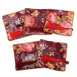 Темно-Синий Ретро квадратные тканевые мешочки на молнии, с кисточкой и цветочным узором, темно-синий, 12.2x12.2 см