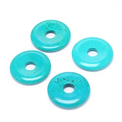 Бирюза Подвески в виде пончиков / пи-дисков из натурального говлита, окрашенная и подогревом, бирюзовые, 40x7 мм, отверстие : 10 мм