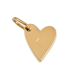 Letter T 304 прелести нержавеющей стали, с прыжковых колец, сердце с подвесками в виде букв, золотые, Письмо T, 10x8.5x1.5 мм, отверстие : 4x2.5 мм