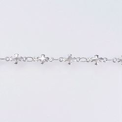 Нержавеющая Сталь Цвет Устойчивые к потускнению 304 звенья цепи из нержавеющей стали ручной работы, пайки, с катушкой, крестик, цвет нержавеющей стали, 9x5x1 мм, около 32.8 футов (10 м) / рулон