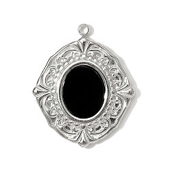 Черный 304 из нержавеющей стали акриловые подвески, овальные амулеты, цвет нержавеющей стали, чёрные, 24x20 мм