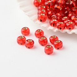 Красный Fgb 6/0 круглый стеклянный бисер класса А, серебряная линия, красные, 4x3 мм, отверстие : 1 мм, Около 4800 шт / фунт