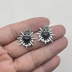 Черный Подвески из цинкового сплава в винтажном тибетском стиле, cmолой, сердце, пламя священный символ сердца эмалированный шип, чёрные, 25x23 мм