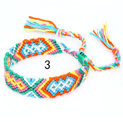 Light Sea Green Cotton Braided Rhombus Pattern Cord Bracelet, Ethnic Tribal Adjustable Brazilian Bracelet for Women, Light Sea Green, 5-7/8~14-1/8 inch(15~36cm)