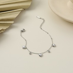 Stainless Steel Color 304 Stainless Steel Pave Clear Cubic Zirconia Charm Bracelets, Stainless Steel Color, 6.69 inch(17cm)