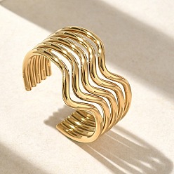 Золотой 304 Многослойные открытые кольца-манжеты из нержавеющей стали для женщин, ионное покрытие (ip), золотые, 16 мм, внутренний диаметр: 19 мм