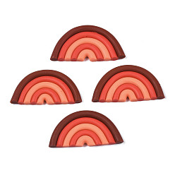 Dark Red Handmade Polymer Clay Cabochons, Half Round/Semi Circle, Dark Red, 21.5x41.5~43x3.5~4mm