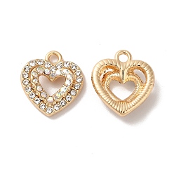 Кристалл Панданты из сплава со стразами, без никеля , сердце прелести, золотые, кристалл, 17.5x15x5 мм, отверстие : 1.6 мм