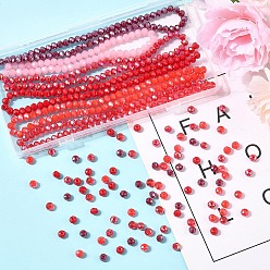 Красный 6 нити 6 цвета ниток стекляруса, граненые, рондель, красные, 6x5 мм, отверстие : 1~1.2 мм, около 83~85 шт / нитка, 14.96''~16.73'' (38~41.5 см), 1 нить / цвет