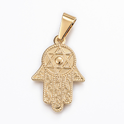 Doré  Pendentifs en acier inoxydable, hamsa main / main de fatima / main de miriam avec hexagramme, or, 304mm, Trou: 28.5x19.5x2.5mm