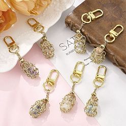 Золотой Чакра натуральный драгоценный камень в стеклянной бутылке желаний подвеска украшение, с поворотными застежками из сплава и 304 цепями из нержавеющей стали, золотые, 80 мм, 7 шт / комплект