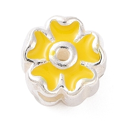 Amarillo 925 perlas de plata esterlina, con esmalte, flor, amarillo, 5x3.5 mm, agujero: 1.5 mm