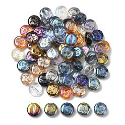 (52) Непрозрачная лаванда Гальванизируйте прозрачные стеклянные бусины, плоские круглые с номером, с половиным покрытием, разноцветные, 10x4.5 мм, отверстие : 1 мм