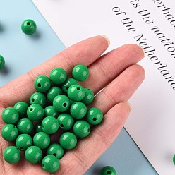 Green Opaque Acrylic Beads, Round, Green, 10x9mm, Hole: 2mm, about 940pcs/500g