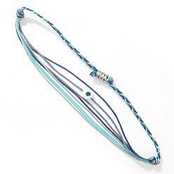 Голубой Богемный стиль смоляные бусины от сглаза плетеные браслеты из бисера, регулируемые браслеты из волоконного шнура для женщин, голубой, внутренний диаметр: 11 дюйм (28 см)