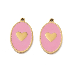 Pink Ионное покрытие (ip) 316 хирургические подвески из нержавеющей стали, без никеля , с эмалью, овал с подвеской в виде сердца, реальный 18 k позолоченный, розовые, 18x11x1.5 мм, отверстие : 1.2 мм