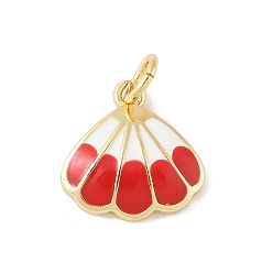 Красный Подвески в форме ракушек из латуни с эмалью, с прыжковых колец, стойки покрытие, долговечный, без свинца и без кадмия, реальный 18 k позолоченный, красные, 12.5x12.5x3.5 мм, отверстие : 3.5 мм