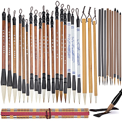 Mixed Color Aluminium Chinese Calligraphy Brush, Wood Chinese Calligraphy Brush, Nylon Wool & Animal Hair Brush, Bamboo & Cloth Writing Brushes Storage Bag, for Chinese Xiaokai or Kanji, Mixed Color, 200~323mm
