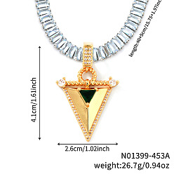 Золотой Элегантные латунные ожерелья с треугольными подвесками из зеленых кубических цирконий, идеально подходит для повседневной носки, золотые, 15.75 дюйм (40 см)