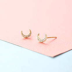 Луна Серьги-гвоздики из латунного микро-паве, золотые, луна, 7 мм