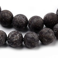 Snowflake Obsidian Natural Snowflake Obsidian Beads Strands, Frosted Style, Round, 6~6.5mm, Hole: 1mm, about 63pcs/strand, 15.5 inch