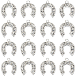 Платина 40подвески со стразами из сплава, подвески в виде подковы, платина, 20.5x17.5x2.5 мм, отверстие : 1.7 мм