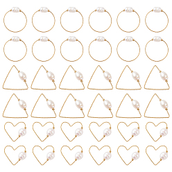 Золотой 36шт 3 стиль медные соединительные кольца, с натуральным культивированным пресноводным жемчугом, треугольник и сердце и кольцо, золотые, 21~24.5x24~25x1 мм, внутренний диаметр: 19.5~23.5x21.5~23.5 мм, 12 шт / стиль