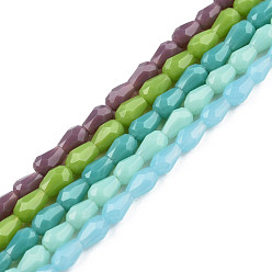 Gemischte Farbe Nachahmung Jade Glasperlen , facettierten Tropfen, Gemischte Farbe, 4x3 mm, Bohrung: 0.8 mm, ca. 98~100 Stk. / Strang, 15.94 Zoll ~ 16.73 Zoll (40.5~42.5 cm)