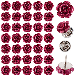 FireBrick 50Pcs Brass Brooches, with Resin Flower, Platinum, FireBrick, 14.8mm