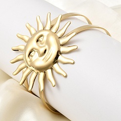 Солнце Стильные 304 из нержавеющей стали манжеты браслеты, широкие браслеты для женщин, ионное покрытие (ip), реальный 18 k позолоченный, солнце, внутренний диаметр: 2.44x2.05 дюйм (6.2x5.2 см)