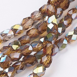 Dark Khaki Electroplate Glass Beads Strands, Full Plated, Faceted, Cube, Dark Khaki, 4x4x4mm, Hole: 1mm, about 100pcs/strand, 15.7 inch