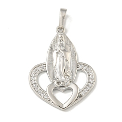 Платина Латунные микро проложить кубического циркония подвески, долговечный, без кадмия и без свинца, сердце и богиня, платина, 29x21.5x2.5 мм, отверстие : 3.5x6 мм
