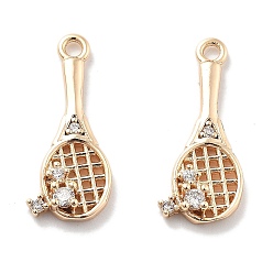 Настоящее золото 18K Подвески из латуни с покрытием из прозрачного кубического циркония, без кадмия, без никеля и без свинца, долговечный, прелести ракетки, реальный 18 k позолоченный, 18x8x3 мм, отверстие : 1.5 мм