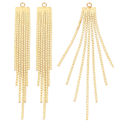 Golden 8Pcs Brass Chain Tassel Big Pendants, Nickel Free, Golden, 72x8.2x0.7mm, Hole: 1.5mm