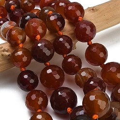 Dark Red Dyed & Heated Natural Agate Graduated Beads Strands, Round, Faceted, Dark Red, 15.5~24.5mm, Hole: 1.2~1.8mm, about 21pcs/strand, 17.32''(44cm)