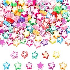 Mixed Color 300PCS Handmade Polymer Clay Beads, Star, Mixed Color, 8.5~10.5x8.5~10.5x4.5mm, Hole: 1.6mm, 300pcs/box
