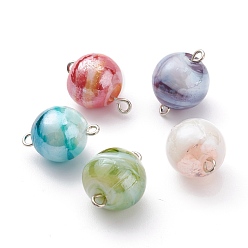 Mixed Color Handmade Lampwork Links, with Platinum Brass Eye Pins, Pearlized, Round, Mixed Color, 16.5x12mm, Hole: 1.8mm
