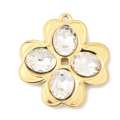 Клевер 304 Подвески из нержавеющей стали и хрустальных стразов, золотые, клевер амулеты, 32.5x30.5x5.5 мм, отверстие : 1.8 мм