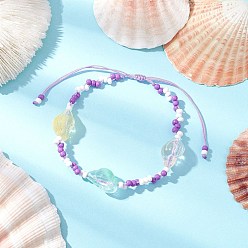 Средняя Орхидея Регулируемые браслеты из нейлонового шнура с плетеными бусинами, браслеты из стеклянных бусин-ракушек для женщин, со стеклянными бисеринами, средне орхидеи, внутренний диаметр: 1-7/8~3-3/8 дюйм (4.8~8.6 см)