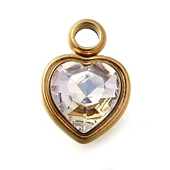Кристалл 304 из нержавеющей стали с горный хрусталь подвески, ионное покрытие (ip), сердце, кристалл, 9.5x6.5x4.5 мм, отверстие : 1.6 мм