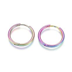 Rainbow Color Ion Plating(IP) 304 Stainless Steel Huggie Hoop Earrings, Hypoallergenic Earrings, with 316 Surgical Stainless Steel Pin, Rainbow Color, 12 Gauge, 20x2mm, Pin: 1mm, Inner Diameter: 16mm