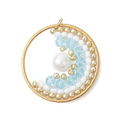 Бледно-бирюзовый Подвески из стеклянных бусин, с 304 вывод из нержавеющей стали, стекло жемчуг бусинка, круглые, бледные бирюзовая, 25x6 мм, отверстие : 2.6 мм