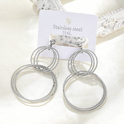 Нержавеющая Сталь Цвет 304 из нержавеющей стали болтаться серьги, многослойное кольцо, цвет нержавеющей стали, 61x23 мм