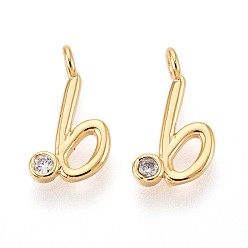 Letter B Латунные микро проложить кубического циркония прелести, долговечный, без никеля , реальный 18 k позолоченный, буквы, В письме, 13.5x7x3.5 мм, отверстие : 1.8 мм