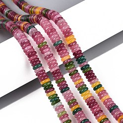 Камелия Окрашенные природные белый нефрит бисер пряди, рондель, камелия, 6x2~3 мм, отверстие : 0.9 мм, около 193~203 шт / нитка, 15.16~15.94'' (38.5~40.5 см)