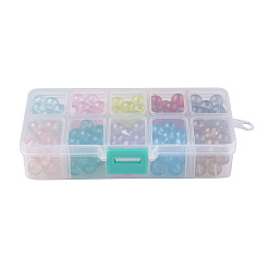 Mixed Color 10 Colors Transparent Spray Painted Glass Beads, Round, Mixed Color, 10mm, Hole: 1.3~1.6mm, about 16~18pcs/compartment, 160~180pcs/box