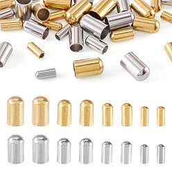 Золотой & Цвет Нержавеющей Стали 32 шт. 8 стили 304 наконечник шнура из нержавеющей стали, колонка, золотые и нержавеющая сталь цвет, 7~10x3~6 мм, внутренний диаметр: 2~5 мм, 4 шт / стиль